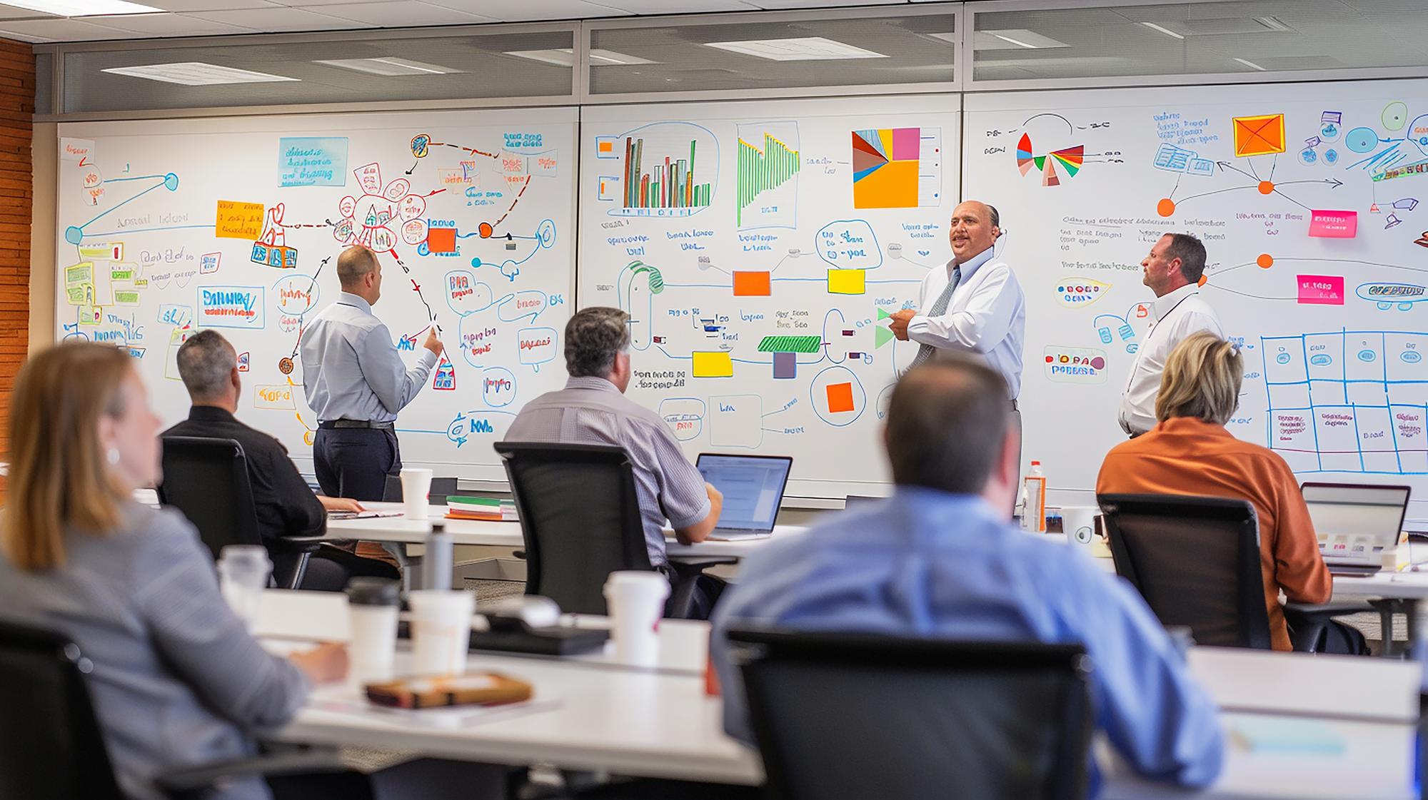 Workflow analysis meeting identifying bottlenecks and streamlining operations for efficiency
