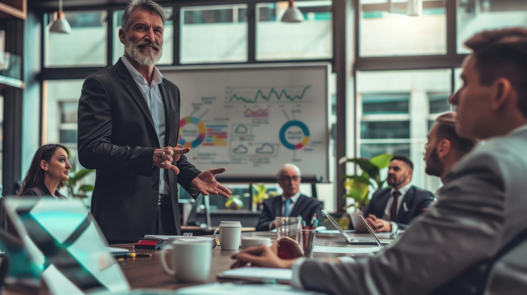 Consulting professionals reviewing company performance data and operational benchmarks